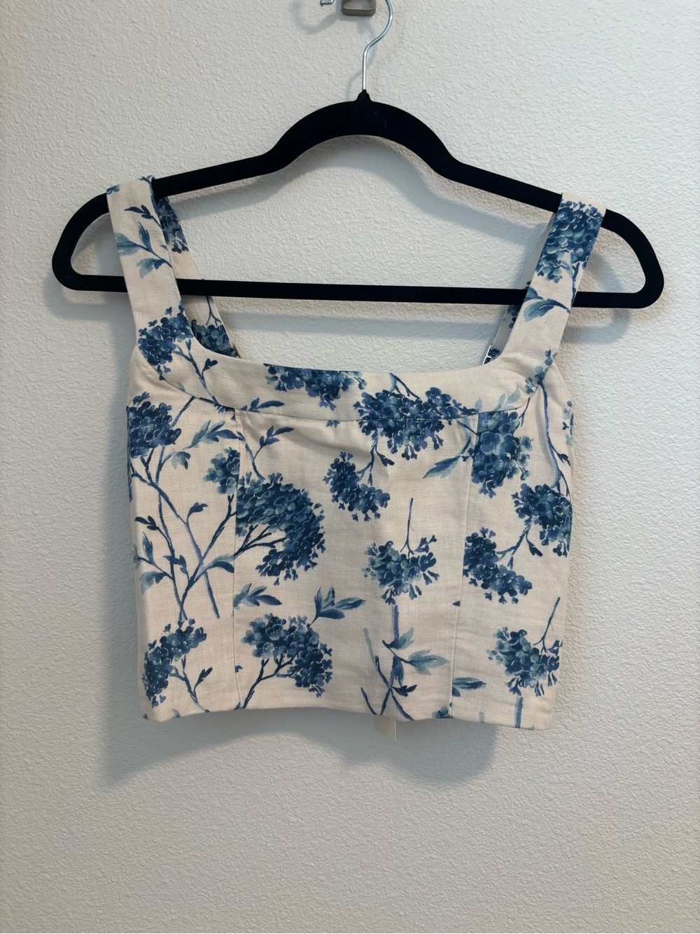 Blue Floral Square-Neck Crop Top - Women